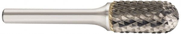 SGS Pro - 1/2" Cut Diam, 3/8" Shank Diam, Cylinder Head Double Cut Burr - Carbide, Flat End, 1" LOC, 3" OAL - Exact Tooling