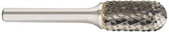 SGS Pro - 5/8" Cut Diam, 3/8" Shank Diam, Cylinder with Radius Head Double Cut Burr - Carbide, Radius End, 1" LOC, 3" OAL - Exact Tooling