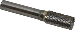 SGS Pro - 1/2" Cut Diam, 3/8" Shank Diam, Cylinder with End Cut Head Double Cut Burr - Carbide, End Cut End, 1" LOC, 3" OAL - Exact Tooling
