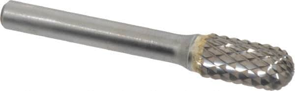 SGS Pro - 3/8" Cut Diam, 1/4" Shank Diam, Cylinder with Radius Head Double Cut Burr - Carbide, Radius End, 3/4" LOC, 2-1/2" OAL - Exact Tooling