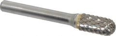 SGS Pro - 3/8" Cut Diam, 1/4" Shank Diam, Cylinder with Radius Head Double Cut Burr - Carbide, Radius End, 3/4" LOC, 2-1/2" OAL - Exact Tooling