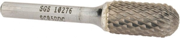 SGS Pro - 1/2" Cut Diam, 1/4" Shank Diam, Cylinder with Radius Head Double Cut Burr - Carbide, Radius End, 1" LOC, 2-3/4" OAL - Exact Tooling