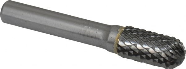 SGS Pro - 1/2" Cut Diam, 3/8" Shank Diam, Cylinder with Radius Head Double Cut Burr - Carbide, Radius End, 1" LOC, 3" OAL - Exact Tooling