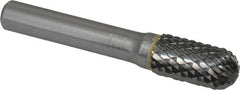 SGS Pro - 1/2" Cut Diam, 3/8" Shank Diam, Cylinder with Radius Head Double Cut Burr - Carbide, Radius End, 1" LOC, 3" OAL - Exact Tooling