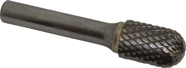 SGS Pro - 5/8" Cut Diam, 3/8" Shank Diam, Cylinder with Radius Head Double Cut Burr - Carbide, Radius End, 1" LOC, 3" OAL - Exact Tooling