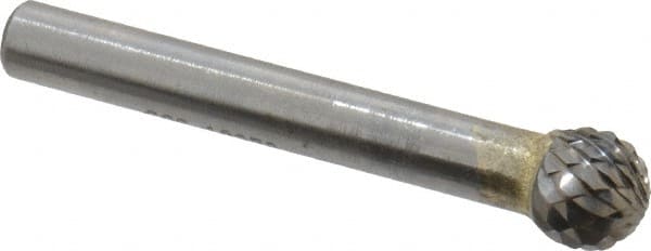 SGS Pro - 3/8" Cut Diam, 1/4" Shank Diam, Ball Head Double Cut Burr - Carbide, Radius End, 5/16" LOC, 2-1/16" OAL - Exact Tooling