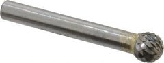 SGS Pro - 3/8" Cut Diam, 1/4" Shank Diam, Ball Head Double Cut Burr - Carbide, Radius End, 5/16" LOC, 2-1/16" OAL - Exact Tooling