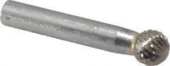 SGS Pro - 1/2" Cut Diam, 3/8" Shank Diam, Ball Head Double Cut Burr - Carbide, Radius End, 7/16" LOC, 2-7/16" OAL - Exact Tooling