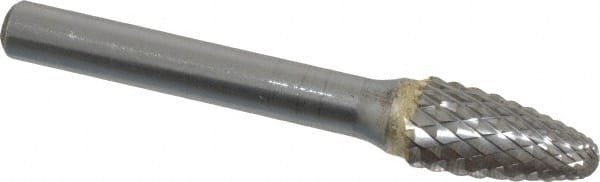 SGS Pro - 3/8" Cut Diam, 1/4" Shank Diam, Tree with Radius Head Double Cut Burr - Carbide, Radius End, 3/4" LOC, 2-1/2" OAL - Exact Tooling