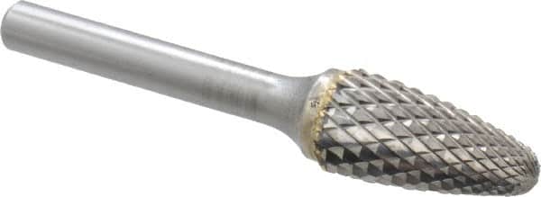 SGS Pro - 1/2" Cut Diam, 1/4" Shank Diam, Tree with Radius Head Double Cut Burr - Carbide, Radius End, 1" LOC, 2-3/4" OAL - Exact Tooling