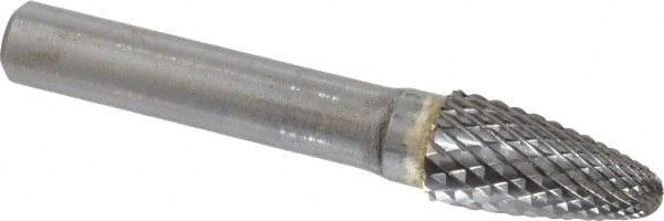 SGS Pro - 1/2" Cut Diam, 3/8" Shank Diam, Tree with Radius Head Double Cut Burr - Carbide, Radius End, 1" LOC, 3" OAL - Exact Tooling