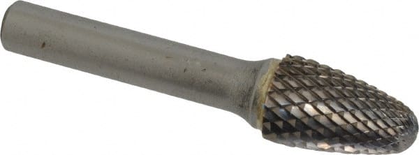 SGS Pro - 5/8" Cut Diam, 3/8" Shank Diam, Tree with Radius Head Double Cut Burr - Carbide, Radius End, 1" LOC, 3" OAL - Exact Tooling