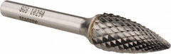 SGS Pro - 1/2" Cut Diam, 1/4" Shank Diam, Tree Head Double Cut Burr - Carbide, Point End, 1" LOC, 2-3/4" OAL - Exact Tooling