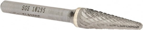 SGS Pro - 3/8" Cut Diam, 1/4" Shank Diam, Taper Head Double Cut Burr - Carbide, Radius End, 1-1/16" LOC, 2-15/16" OAL - Exact Tooling