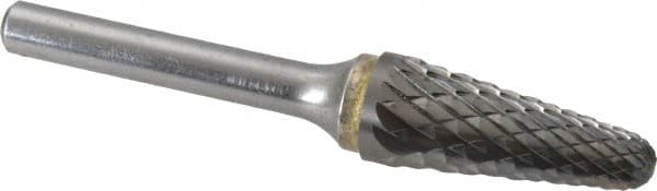 SGS Pro - 1/2" Cut Diam, 1/4" Shank Diam, Cylinder Head Double Cut Burr - Carbide, Flat End, 1-1/8" LOC, 3" OAL - Exact Tooling