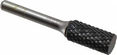 SGS Pro - 1/2" Cut Diam, 1/4" Shank Diam, Cylinder Head Double Cut Burr - Carbide, Flat End, 1" LOC, 2-3/4" OAL - Exact Tooling