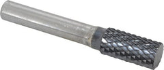 SGS Pro - 1/2" Cut Diam, 3/8" Shank Diam, Cylinder Head Double Cut Burr - Carbide, Flat End, 1" LOC, 3" OAL - Exact Tooling