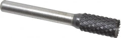 SGS Pro - 3/8" Cut Diam, 1/4" Shank Diam, Cylinder with End Cut Head Double Cut Burr - Carbide, End Cut End, 3/4" LOC, 2-1/2" OAL - Exact Tooling