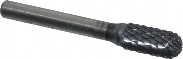 SGS Pro - 3/8" Cut Diam, 1/4" Shank Diam, Cylinder with Radius Head Double Cut Burr - Carbide, Radius End, 3/4" LOC, 2-1/2" OAL - Exact Tooling