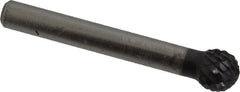 SGS Pro - 3/8" Cut Diam, 1/4" Shank Diam, Ball Head Double Cut Burr - Carbide, Radius End, 5/16" LOC, 2-1/16" OAL - Exact Tooling