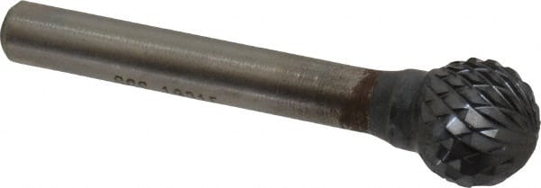 SGS Pro - 1/2" Cut Diam, 1/4" Shank Diam, Ball Head Double Cut Burr - Carbide, Radius End, 7/16" LOC, 2-3/16" OAL - Exact Tooling
