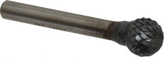 SGS Pro - 1/2" Cut Diam, 1/4" Shank Diam, Ball Head Double Cut Burr - Carbide, Radius End, 7/16" LOC, 2-3/16" OAL - Exact Tooling