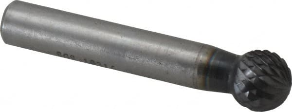 SGS Pro - 1/2" Cut Diam, 3/8" Shank Diam, Ball Head Double Cut Burr - Carbide, Radius End, 7/16" LOC, 2-7/16" OAL - Exact Tooling
