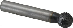SGS Pro - 1/2" Cut Diam, 3/8" Shank Diam, Ball Head Double Cut Burr - Carbide, Radius End, 7/16" LOC, 2-7/16" OAL - Exact Tooling