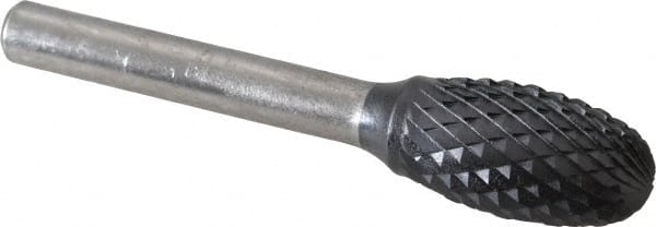 SGS Pro - 1/2" Cut Diam, 1/4" Shank Diam, Oval Head Double Cut Burr - Carbide, Radius End, 7/8" LOC, 2-5/8" OAL - Exact Tooling