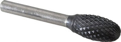 SGS Pro - 1/2" Cut Diam, 1/4" Shank Diam, Oval Head Double Cut Burr - Carbide, Radius End, 7/8" LOC, 2-5/8" OAL - Exact Tooling