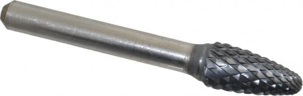 SGS Pro - 3/8" Cut Diam, 1/4" Shank Diam, Tree with Radius Head Double Cut Burr - Carbide, Radius End, 3/4" LOC, 2-1/2" OAL - Exact Tooling
