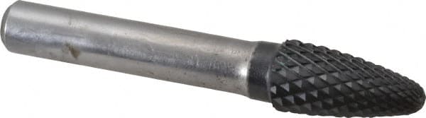 SGS Pro - 1/2" Cut Diam, 3/8" Shank Diam, Tree with Radius Head Double Cut Burr - Carbide, Radius End, 1" LOC, 3" OAL - Exact Tooling