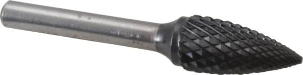SGS Pro - 1/2" Cut Diam, 1/4" Shank Diam, Tree Head Double Cut Burr - Carbide, Point End, 1" LOC, 2-3/4" OAL - Exact Tooling