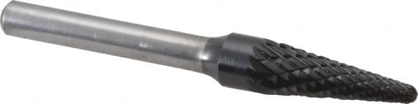 SGS Pro - 3/8" Cut Diam, 1/4" Shank Diam, Taper Head Double Cut Burr - Carbide, Radius End, 1-1/16" LOC, 2-15/16" OAL - Exact Tooling