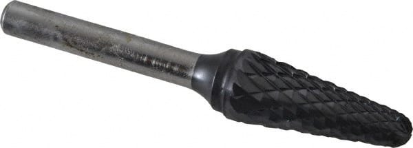 SGS Pro - 1/2" Cut Diam, 1/4" Shank Diam, Taper Head Double Cut Burr - Carbide, Radius End, 1-1/8" LOC, 3" OAL - Exact Tooling