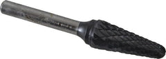 SGS Pro - 1/2" Cut Diam, 1/4" Shank Diam, Taper Head Double Cut Burr - Carbide, Radius End, 1-1/8" LOC, 3" OAL - Exact Tooling
