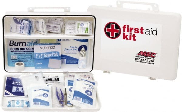 Medique - 200 Piece, 50 Person, Industrial First Aid Kit - 13-3/4" Wide x 9-1/2" Deep x 3" High, Plastic Case - Exact Tooling