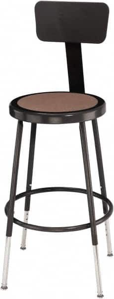 NPS - 14 Inch Wide x 14 Inch Deep x 19 to 26-1/2 Inch High, Steel Base, Adjustable Height Stool - Hardboard Seat, Black - Exact Tooling