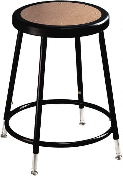 NPS - 14 Inch Wide x 14 Inch Deep x 19 to 26-1/2 Inch High, Steel Base, Adjustable Height Stool - Hardboard Seat, Black - Exact Tooling