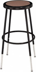 NPS - 14 Inch Wide x 14 Inch Deep x 25 to 33 Inch High, Steel Base, Adjustable Height Stool - Hardboard Seat, Black - Exact Tooling
