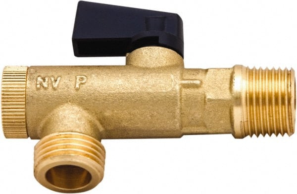 PRO-SOURCE - 1/4 x 1/2" Pipe, NPT Port, Brass Filter Ball Valve - Inline - One Way Flow, NPT Ends, Wedge Handle, 725 WOG - Exact Tooling