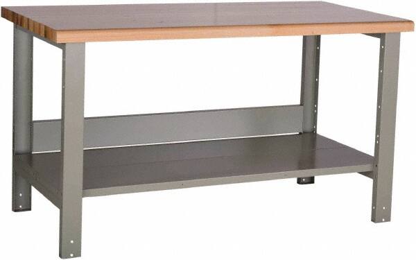Rousseau Metal - 60 Wide x 30" Deep x 34" High, Laminated Hardwood Workbench - Fixed Legs - Exact Tooling