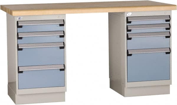 Rousseau Metal - 60 Wide x 30" Deep x 34" High, Laminated Hardwood Workbench - Fixed Legs - Exact Tooling