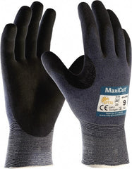 ATG - Size XL (10), ANSI Cut Lvl A3, Puncture Lvl 2, Abrasion Lvl 4, Micro-Foam Nitrile Coated Nylon/Spandex Cut & Puncture Resistant Gloves - Palm Coated, Knit Wrist, Blue/Black, Paired - Exact Tooling