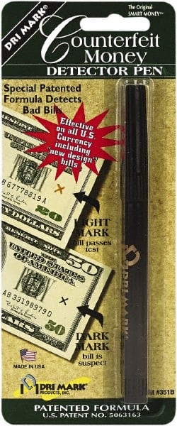 Dri-Mark - Black Counterfeit Detector Marker - Felt Tip, Chemically Sensitive Ink - Exact Tooling