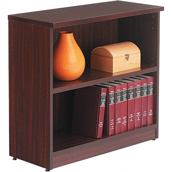 ALERA - 2 Shelf, 29-1/2" High x 31-3/4" Wide Bookcase - 14" Deep, Woodgrain Laminate, Mahogany - Exact Tooling