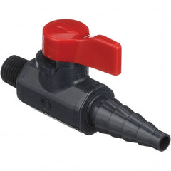 Asahi/America - 1/4" Pipe, Full Port, PVC Ball Valve - 1 Piece, MNPT x Barb Ends, Tee Handle, 150 WOG - Exact Tooling