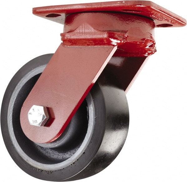 Hamilton - 5" Diam x 2" Wide x 6-1/2" OAH Top Plate Mount Swivel Caster - Polyurethane, 1,360 Lb Capacity, Sealed Precision Ball Bearing, 4 x 5" Plate - Exact Tooling