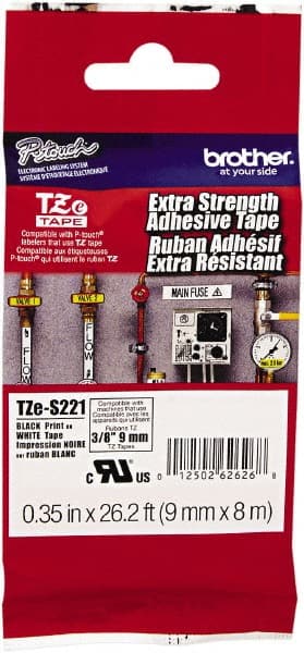 Brother - 3/8" Wide x 314.4" Long, White Plastic/Paper Tape Cassette - For Label Maker - Exact Tooling