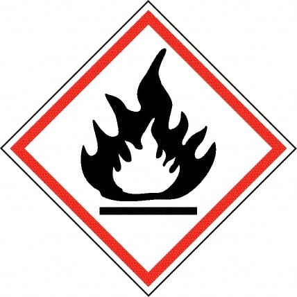 NMC - Hazardous Materials Label, Header: Flammable Warning - Legend: GHS - Graphic, English, Black & Red, 2" Long x 2" High, No Coating - Exact Tooling